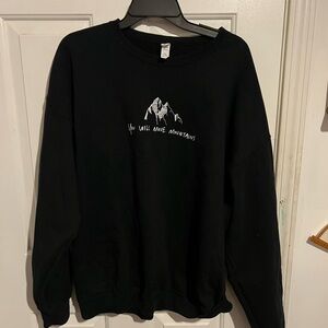 Jerzees Black Crewneck Sweater with Mountain Graphic